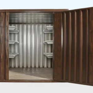 Wood Effect Flat Pack Storage Container 2m x 2.1m – Secure Steel Garden Store