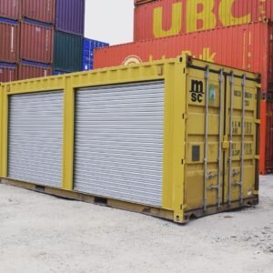 Yellow 20ft Shipping Container with Dual Side Roll-Up Doors – Modified Storage Unit