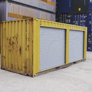 Yellow 20ft Shipping Container with Dual Side Roll-Up Doors – Modified Storage Unit